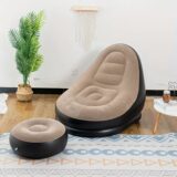 Fauteuil Gonflable avec Repose-Pieds, Idéal pour Salon, Terrasse, Camping et Jardin, Bleu marine