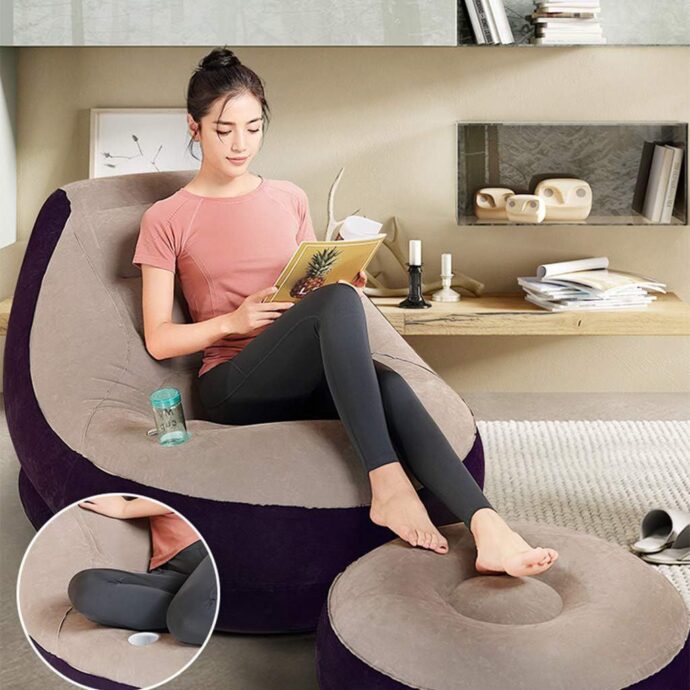 ⁦Fauteuil Gonflable avec Repose-Pieds, Idéal pour Salon, Terrasse, Camping et Jardin, Bleu marine⁩ - الصورة ⁦2⁩
